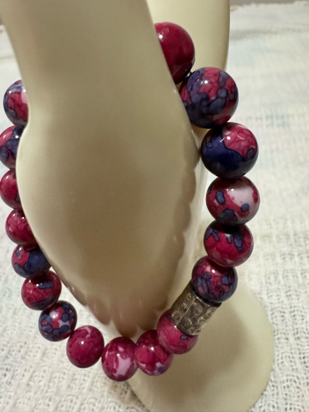 Pink & Purple Marbled Beaded Stretch Bracelet for Women